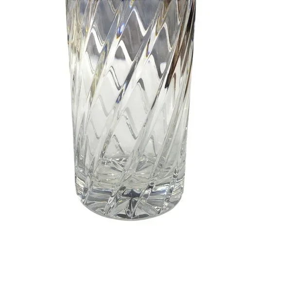 Vintage Crystal Clear Cut Glass Flower Vase Swirl Design Starburst Base Heavy - Picture 4 of 10